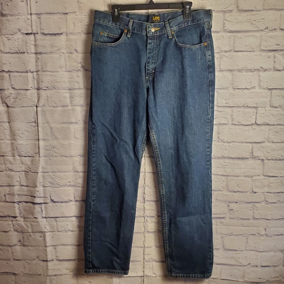 Mens Lee Relaxed Fit Straight Leg Jeans, 34x32, Medium Stone - Picture 1 of 7